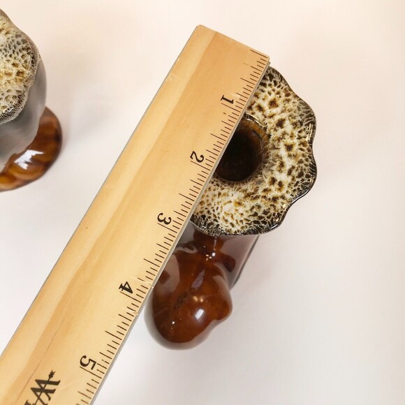 Anna Van Briggle Pottery Brown Drip Horn Cornucopia Candle Holder Pair RARE VTG - Picture 9 of 11